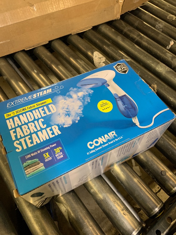 Photo 1 of Conair Handheld Garment Steamer for Clothes, ExtremeSteam 1200W, Portable Handheld Design,White/Blue