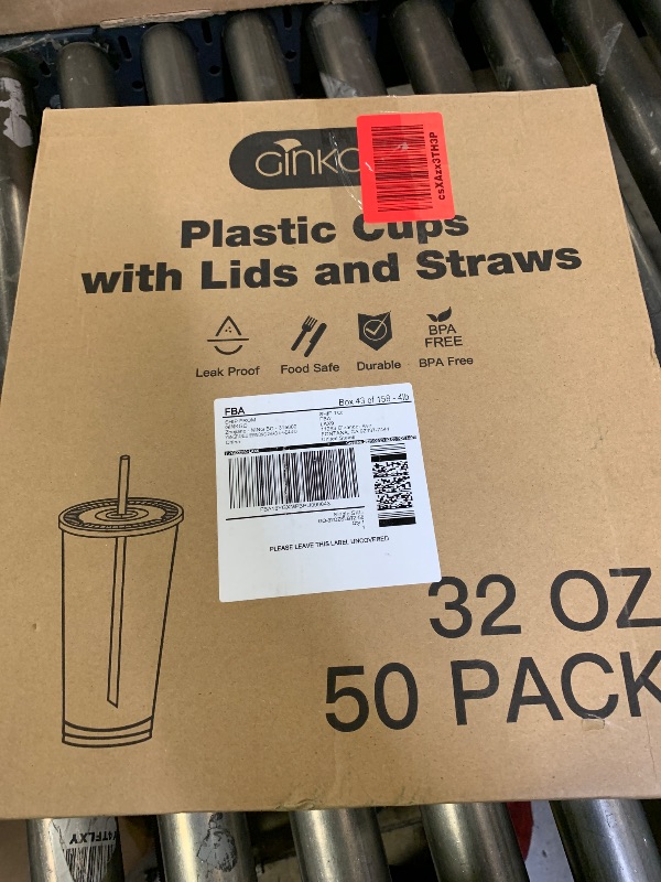 Photo 1 of Ginkgo 32 oz Clear Plastic Cups with Lids and Jumbo Straws, Disposable To Go Iced Coffee Cups for Smoothie, Boba Milk Tea - 50 Pack
