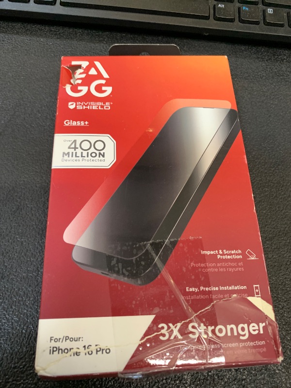 Photo 1 of ZAGG Glass+ Screen Protector for iPhone 16 Pro – 3X Stronger Tempered Glass with Reinforced Edges, Scratch & Smudge Resistant, InvisibleShield, Easy Installation