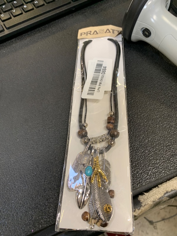 Photo 1 of Vintage Feather Eagle Claw Pendant Necklaces Men Boho Antique Silver Color Leaf Long Necklace For Women,four pieces of feathers can be freely combined to wear (2 Layer)