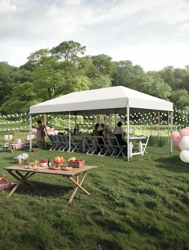 Photo 1 of 10'x20' Pop Up Canopy Tent, Waterproof Outdoor Canopy, Portable Sun Shelter with Roller Bag, 6 x Sandbags, 12 x Stakes for Picnic, Camping, Outdoor Events, Parties, Patio
