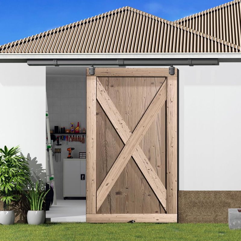 Photo 1 of Mount Exterior Sliding Barn Door Hardware Kit, Brown, Industrial, Max Load 300lbs, No Door