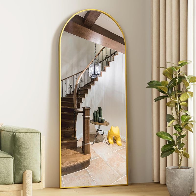 Photo 1 of  Gold Full Length Mirror, Arched Mirror Full Length, Freestanding Mirrors, Arch Floor Length Mirrors with Thin Aluminum Frame