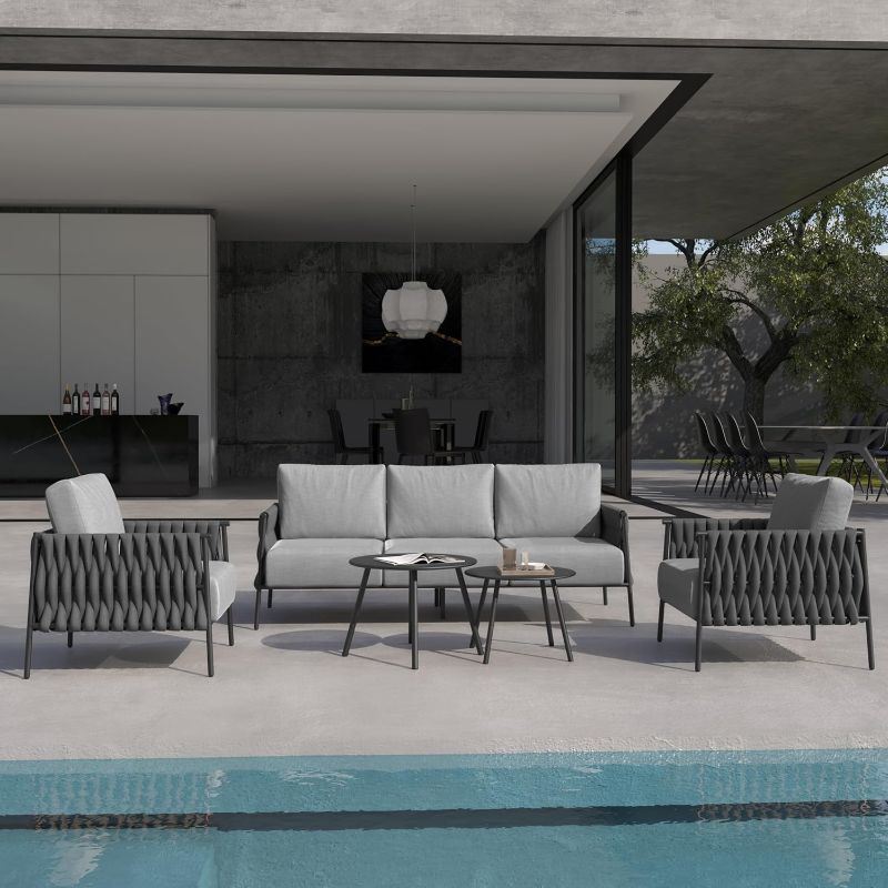 Photo 1 of -MISSING OTHER BOXES FROM SET- EAST OAK 5-Piece Patio Furniture Set | Life Chatter 5-Seat Outdoor Furniture | Deep Seating & Two Coffee Tables | Waterproof Extra-Thick Cushions | Porch, Balcony & Backyard | Earth Black & Misty Grey
