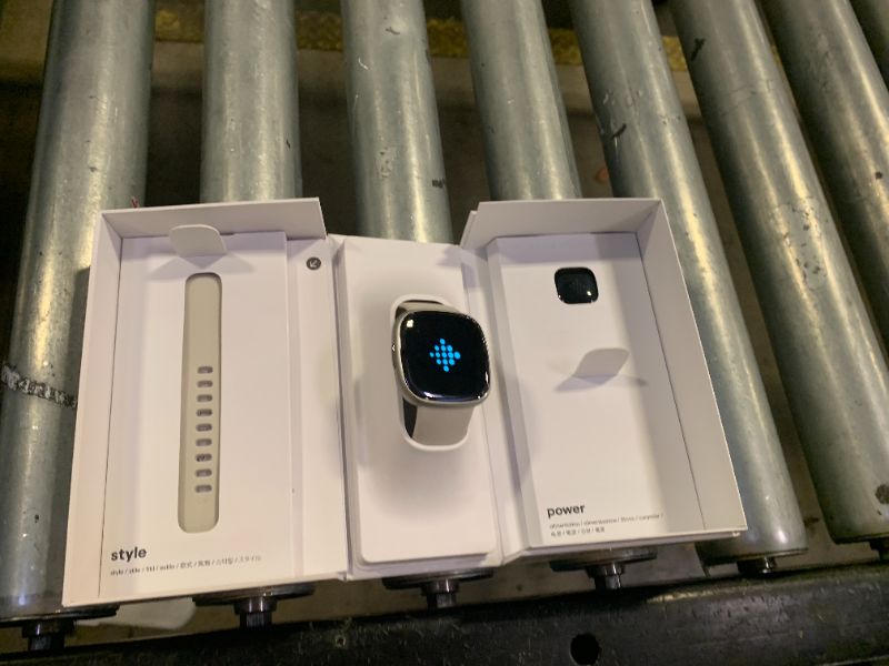 Photo 1 of Fitbit Sense 2 Advanced Health and Fitness Smartwatch with Tools to Manage Stress and Sleep, ECG App, SpO2, 24/7 Heart Rate and GPS, Lunar White/Platinum, One Size (S & L Bands Included)