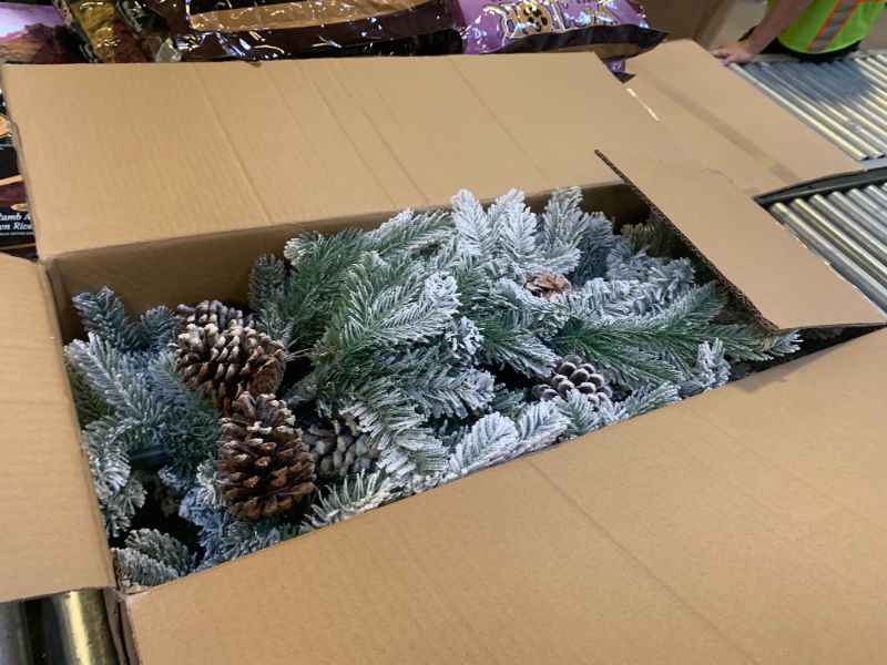 Photo 1 of 5 FT Snow Flocked Slim Fir Christmas Tree with 671 PE & PVC Mixed Branch Tips,Unlit Artificial Skinny Pencil Xmas Tree with 25 Pine Cones,Hinged Premium Xmas Trees for Home,Office,Party Decoration