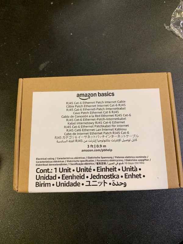 Photo 1 of Amazon Basics RJ45 Cat 6 Ethernet Patch Cable, 10Gpbs High-Speed Cable, 250MHz, Snagless, 3 Foot, Black