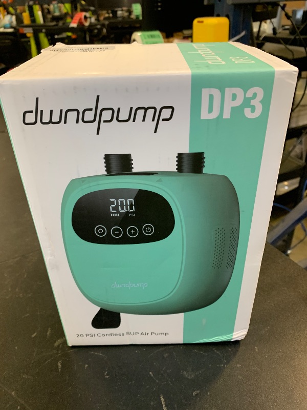 Photo 1 of dwndpump Electric Paddle Board Pump, Rechargeable 20 PSI SUP Pump, Dual-Stage Inflation and Deflation Sup Air Pump, Portable Electric Pump for Kayaks, Wind Wings, SUPs (with 7 Valve Adapters)