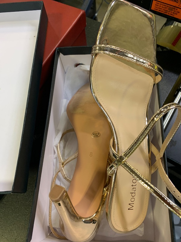 Photo 1 of Modatope Gold Sandals for Women Open Toe Strappy Sandals Heels Ankle Strap Heels Sandals Size 8
