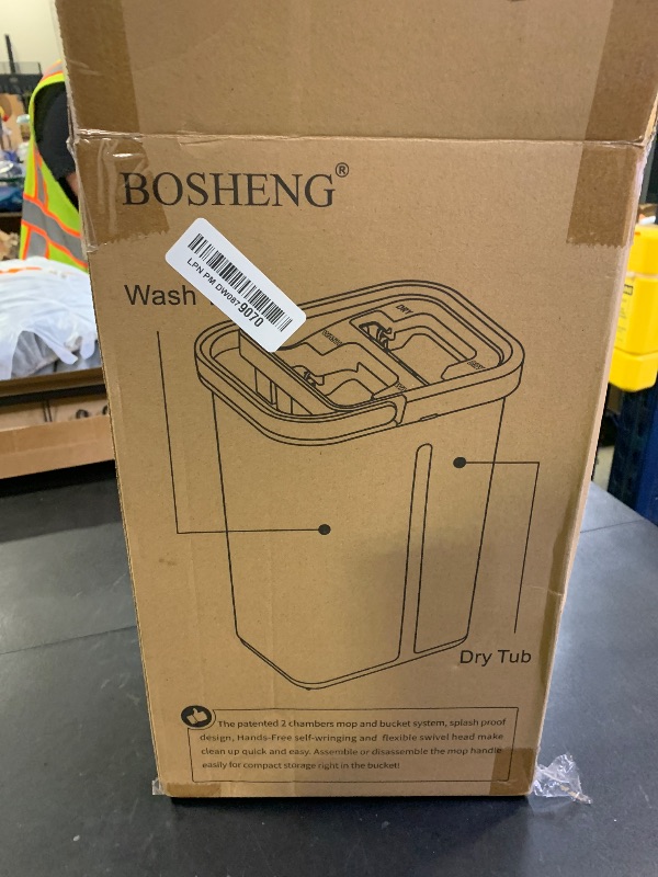Photo 1 of BOSHENG Mop and Bucket with Wringer Set, Hands Free Flat Floor Mop and Bucket, 3 Washable Microfiber Pads Included, Wet and Dry Use, Home Floor Cleaning System for All Floor Types and Windows