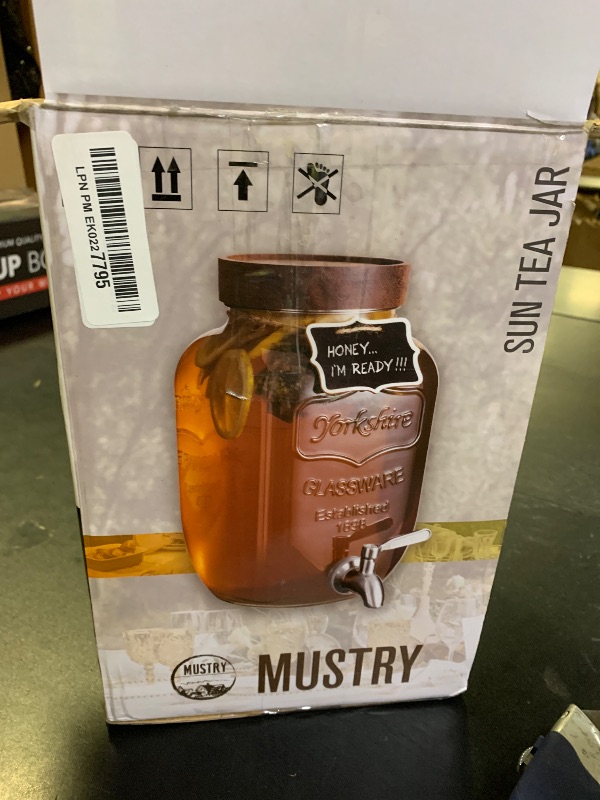 Photo 1 of Mustry Glass Drink Dispenser for Parties, 1 Gallon Beverage Dispenser with Spigot Solid Stainless Steel, Used as Lemonade Dispenser Sun Tea Jar Kombucha Jar