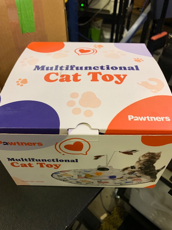 Photo 1 of Interactive Cat Toy: 5 in 1 Automatic Cat Toy for Indoor Cats, Rechargeable Hide and Seek Toy with PVC Cover, Battery Operated Kitten Laser Toy with Feather Accessories Pack, Blue