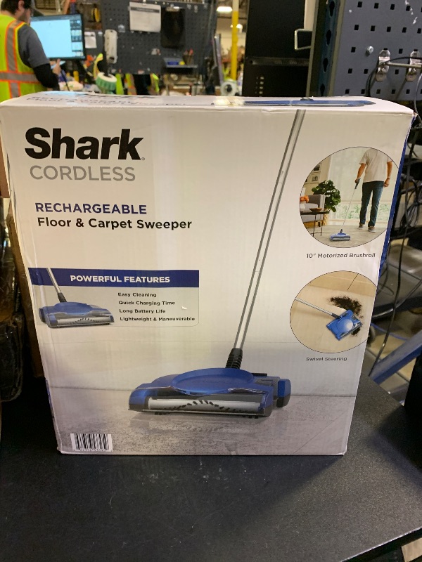 Photo 1 of Shark Rechargeable Floor Sweeper, Motorized Brushroll, Compact Swivel Design, Easy-Empty Dust Cup, 10" Cleaning Path, Powerful Debris, Dust & Pet Hair Pickup, for All Floor Types, Blue, V2700Z