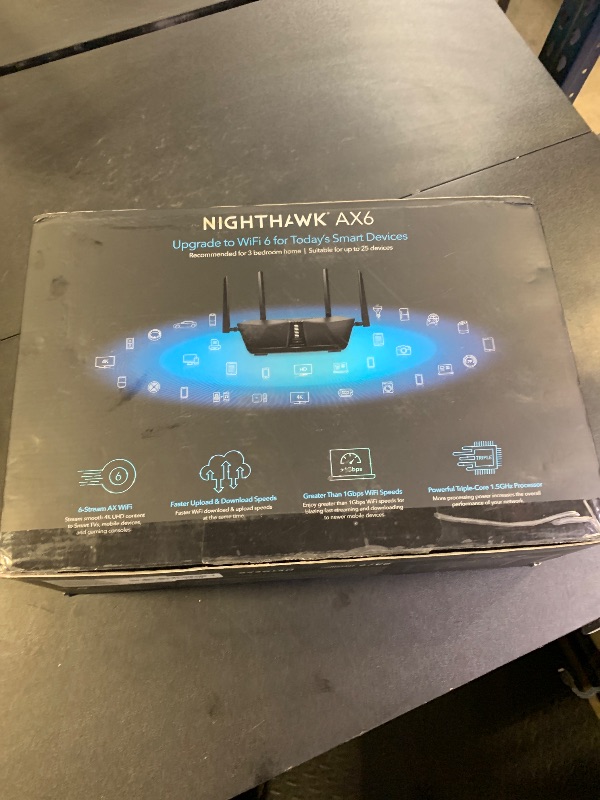 Photo 1 of NETGEAR Nighthawk 6-Stream Dual-Band WiFi 6 Router (RAX54S) – Security Features, AX5400 Wireless Speed, Up to 5.4 Gbps, Covers up to 2,500 sq. ft., 25 Devices - 1-Year Armor Subscription Included