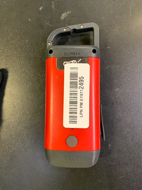 Photo 1 of Eton Crank-Powered Clipray Flashlight & Smartphone Charger, Hand Crank Emergency Power, Portable LED Light with Carabiner Clip, Cherry Red