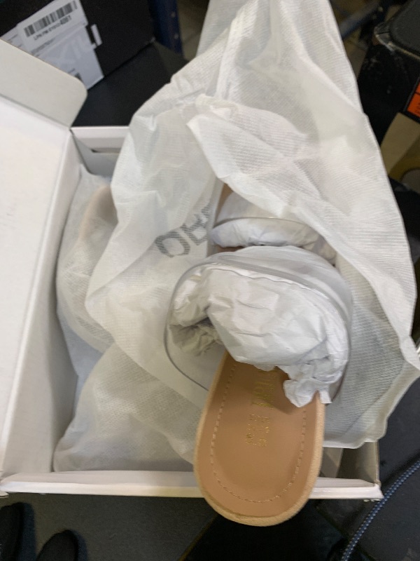 Photo 1 of DREAM PAIRS Women's Clear Two Strap Open Toe High Block Chunky Slip on Dress Heel Sandals,Size 5.5,Nude/Clear,DHS217