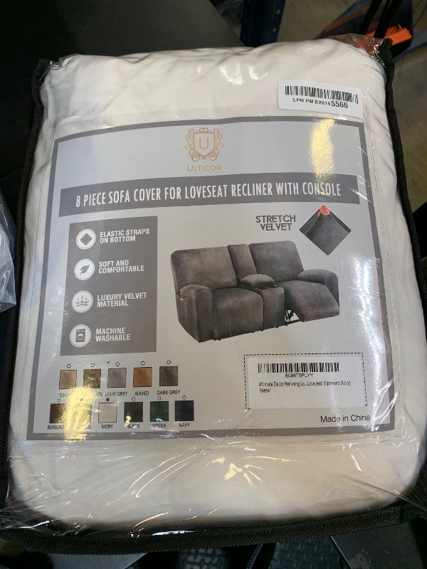 Photo 1 of ULTICOR Reclining Love Seat with Middle Console Slipcover, 8-Piece Velvet Stretch Loveseat Reclining Sofa Covers, 2 seat Love seat Recliner Cover, Thick, Soft, Washable, Love seat Slipcovers (Ivory)