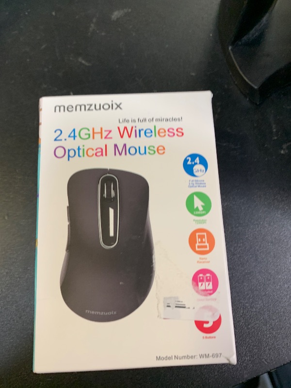 Photo 1 of memzuoix 2.4G Wireless Mouse, 1400 DPI Computer Mouse with USB Receiver, Portable Wireless USB Mice Battery Powered Cordless Mice for Laptop, PC, Desktop, 5 Buttons (Black)
