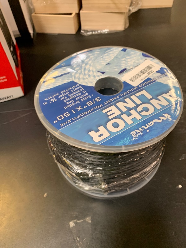 Photo 1 of MARINE SYSTEM Made 3/8 Inch 100FT 150FT Premium Solid Braid MFP Anchor Line Braided Anchor Rope/Line with Stainless Steel Thimble and Shackle (3/8" x 150')