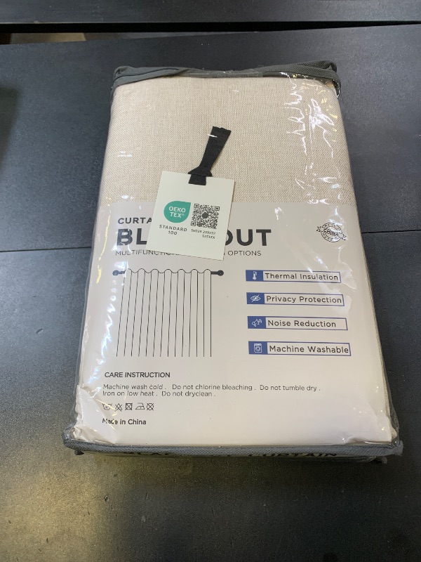 Photo 1 of 100% Blackout Shield Linen Blackout Curtains for Bedroom 84 Inches Long, Back Tab/Rod Pocket Living Room Drapes, Thermal Insulated Blackout Curtains 2 Panels Set, 50" W x 84" L, Cream