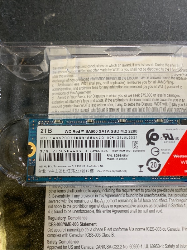 Photo 1 of Western Digital 2TB WD Red SN700 NVMe Internal Solid State Drive SSD for NAS Devices - Gen3 PCIe, M.2 2280, Up to 3,400 MB/s - WDS200T1R0C