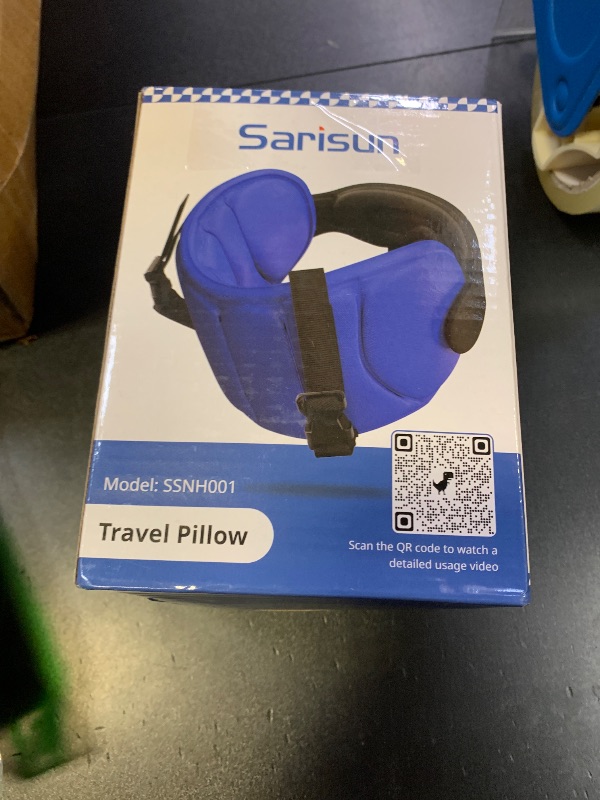 Photo 1 of SARISUN Travel Pillows for Airplanes, Airplane Pillow for Sleeping with 3D Eye Mask, 360° Support Headrest for Long Flight, Road Trip, Stop Bobblehead Relieve Neck Pain, Blue