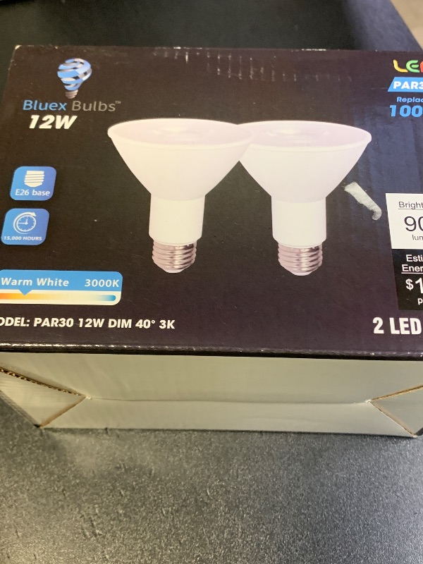 Photo 1 of 2 Pack PAR30 Outdoor LED Flood Light Bulb 12W 100 Watt Equivalent 900 Lumens Dimmable Waterproof E26 3000K Warm White LED Flood Light Bulbs for Security Spotlight Recessed Bulb