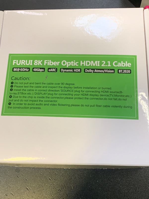 Photo 1 of FURUI 8K Fiber HDMI Cable 40ft, Fiber Optic HDMI 2.1 Cable 8K@60Hz,4K@120Hz, 48Gbps, Dynamic HDR, eARC Compatible with RTX 3080/3090 Xbox Series X PS5 Denon AV Receiver LG Samsung Sony TV