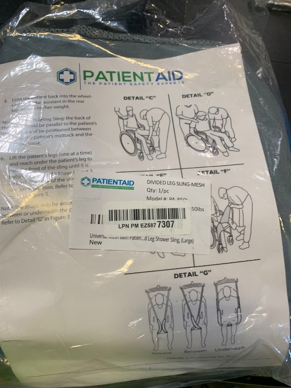 Photo 1 of Patient Aid Full Body Divided Leg Sling - Easy-to-Wash Mesh Fabric for Bathing and Toileting - Comfy Safe Lifting for The Elderly and Non-Weight Bearing - Large, 450lb. Maximum Carrying Capacity
