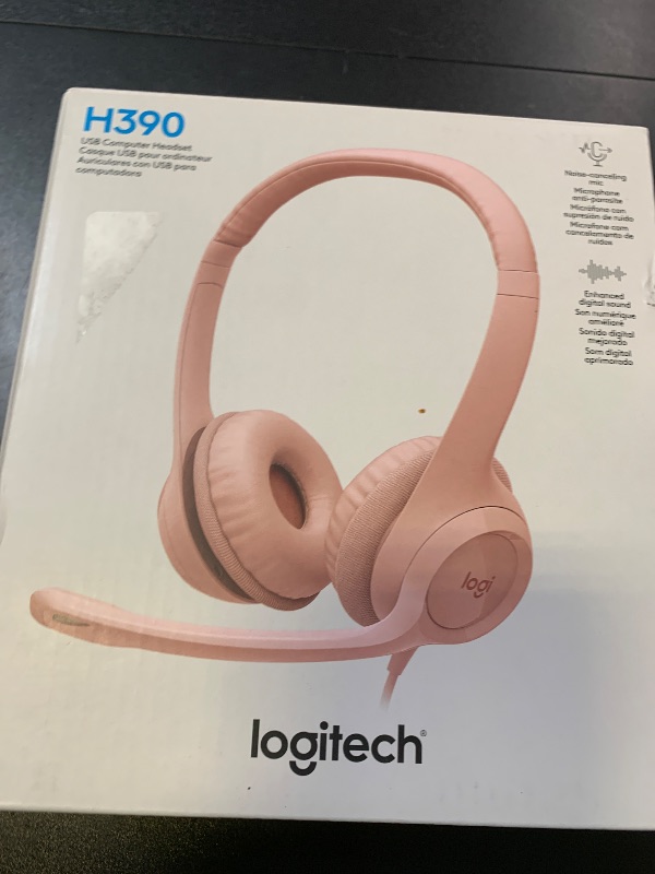 Photo 1 of Logitech H390 Gaming Headphones, Wired Headphones with Mic, USB Headset with Microphone for PC, Noise Cancelling Microphone for Video Meetings, Music, Gaming - Rose