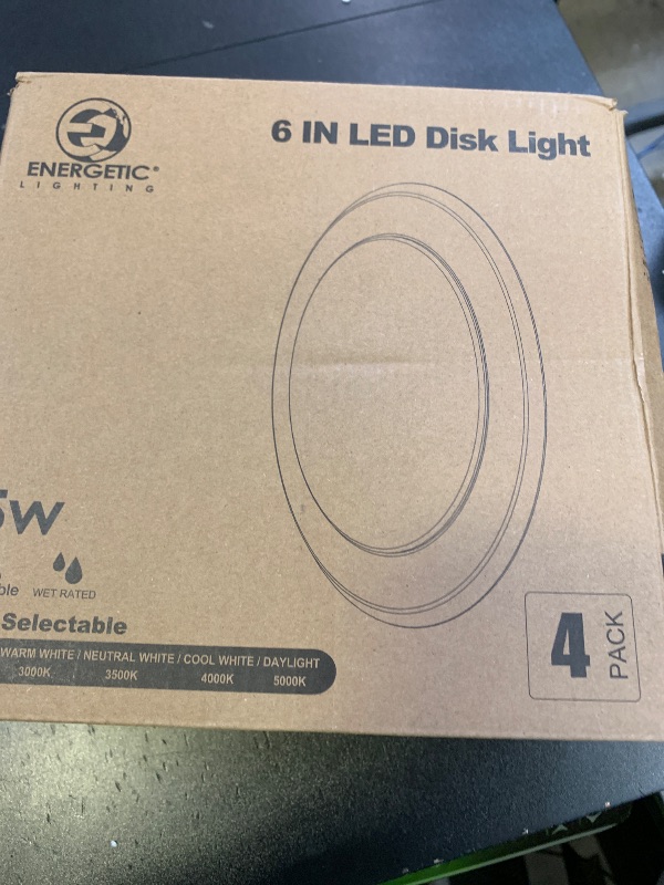 Photo 1 of 4 Pack 5CCT 6 Inch LED Disk Light, Dimmable Flush Mount Ceiling Lights, 2700K/3000K/3500K/4000K/5000K Selectable, 15W 1100LM, CRI 90, Low Profile Surface Mount Ceiling Disc Light, Wet Rated & ETL