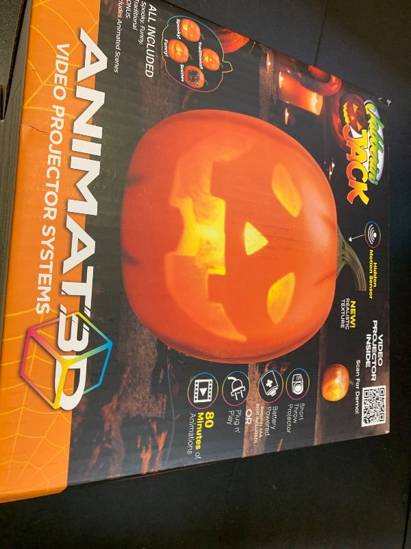 Photo 1 of ANIMAT3D Jabberin' Jack Motion Sensor 12 Inch XL Talking Animated Orange Pumpkin with Built in Video Projector and Speaker Includes 80 Minutes of Content
