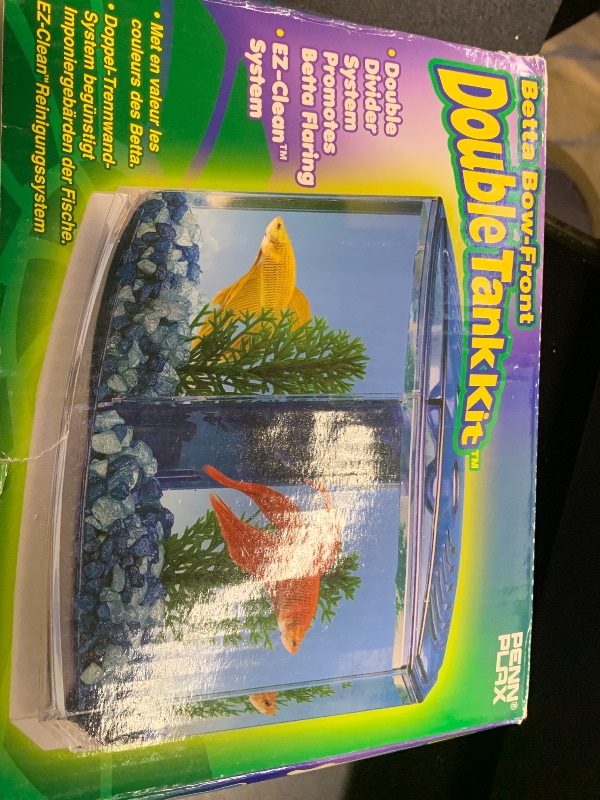 Photo 1 of Penn-Plax Twin Betta Bow-Front Kit for Aquarium Blue, Green, Tank is 7.5" Across The Front, 6" Across The Back