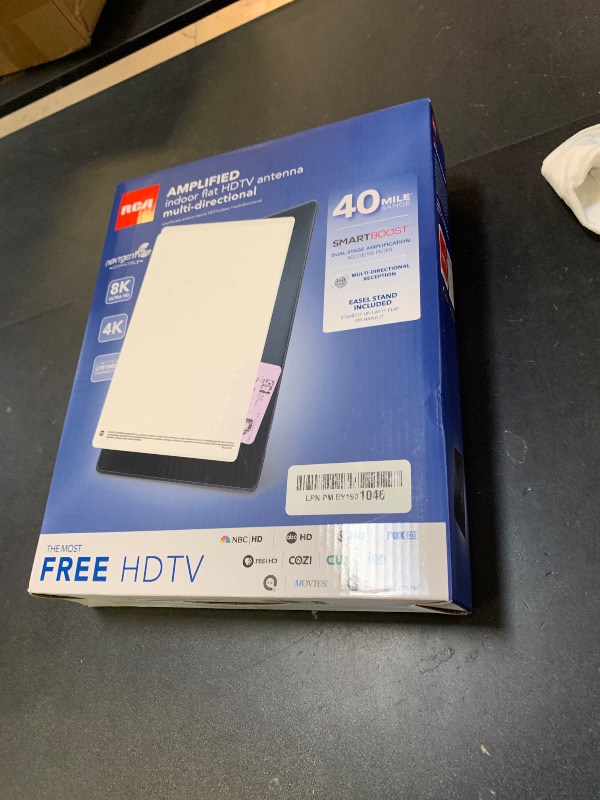 Photo 1 of RCA Amplified Indoor Flat HDTV Antenna – Multi-Directional VHF and UHF Reception, 4K/8K, 1080P, 40 Mile Range – ANT1360E