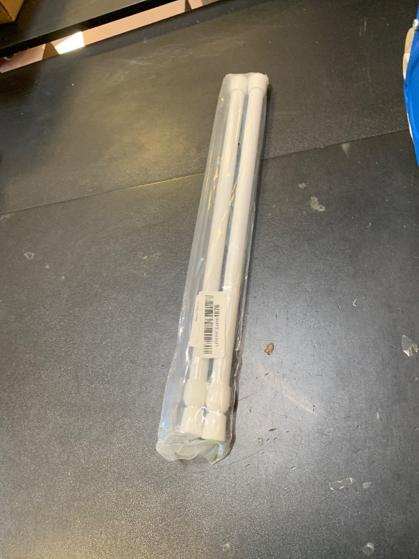 Photo 1 of Tension Rod 16 to 28 Inch, Goowin Small Tension Rod, 5/8" Diameter No Drilling Expandable Short Tension Rods Spring Rods, Tension Rods for Closet, Cupboard, Hanging Clothes, 2 Pack, White