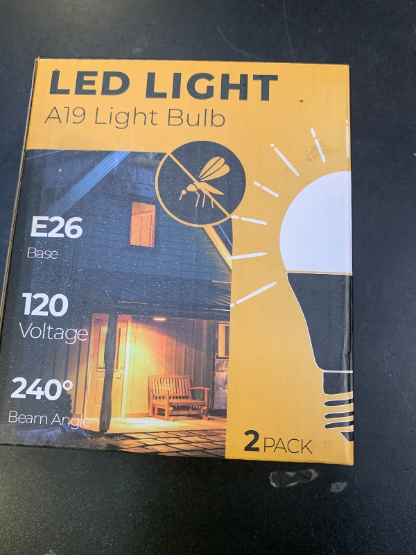 Photo 1 of L LOHAS LED Yellow Bug Light Bulbs Outdoor, A19 9W Bug Lights for Outside, 60W Equivalent, 2000K Amber Porch Light Bulb, Non-Attracting, E26 Base, Not-Dimmable, Ideal for Patio, Deck, Backyard, 2 Pack