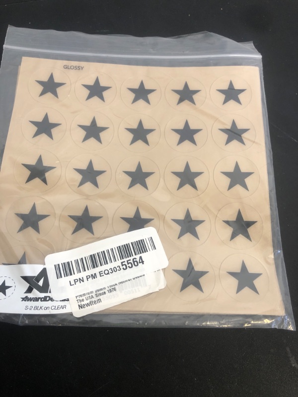 Photo 1 of Award Decals Star (Black on White) (100 Decals) 1" The Original Award Decals Premium 20mil Thick Helmet Decals Made in The USA Since 1976