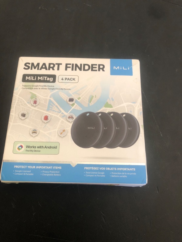 Photo 1 of MiLi MiTag Bluetooth Tracker for Android, Smart Air Tracking Tag/Key Finder/Luggage Tracker/Item Locator for Google Find My Device (Find Hub) App, 4 Pack