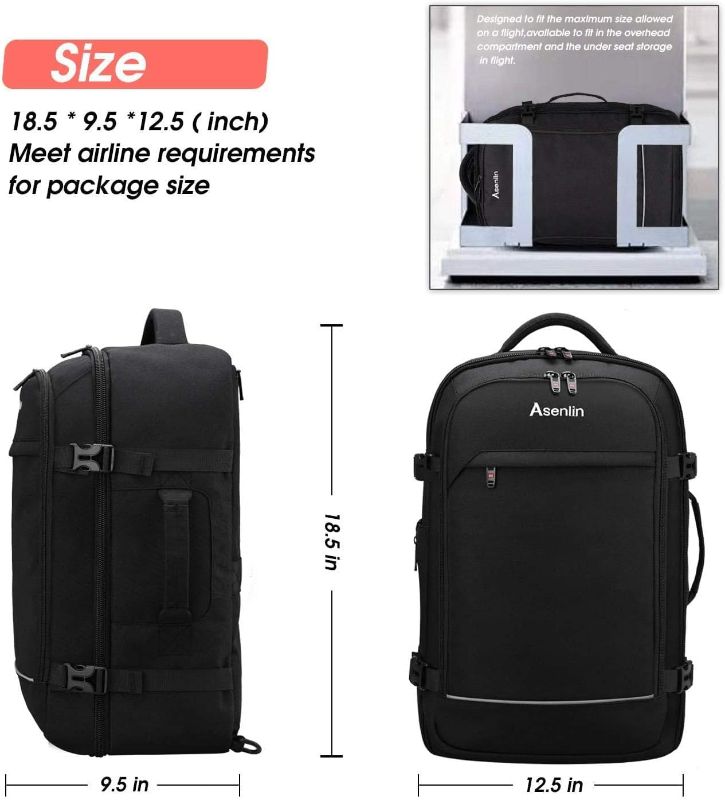 Photo 1 of Asenlin 40L Travel Backpack for Women Men?17 Inch Laptop Backpack Flight Approved Luggage Carry On Water Resistant Computer Backpack for Weekender Overnight Large Daypack Black