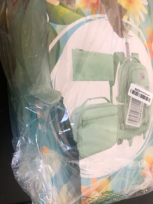 Photo 1 of CCJPX Rolling Backpack for Girls Women, 21 inch Roller Wheels School Bookbag, Wheeled Suitcase Backpacks with Lunch Bag for Teen - Green