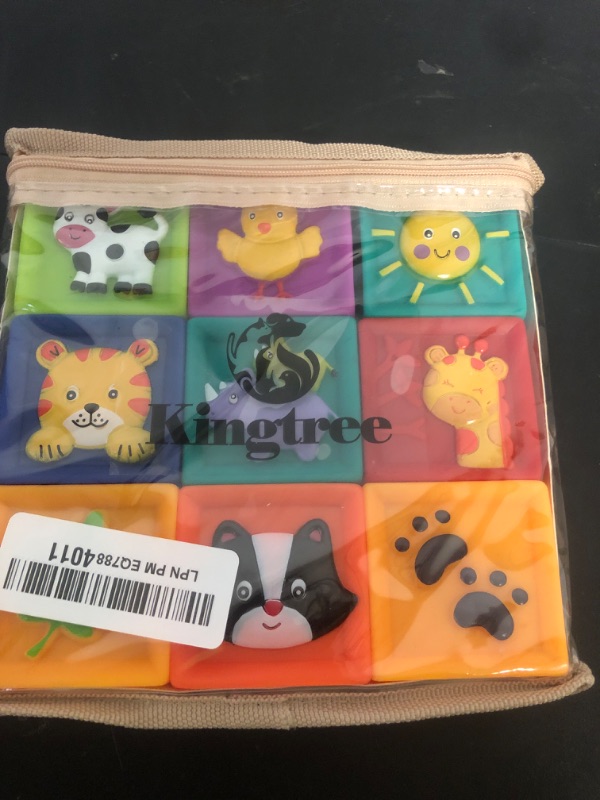 Photo 1 of Kingtree Baby Blocks, 9PCS Soft Squeeze Building Blocks Stacking Toys for 6+ Months Babies, Baby Teething Chewing Educational Blocks Set with Numbers Animals Shapes Textures