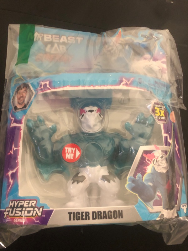 Photo 1 of MRBEAST LAB - Hyper Fusion Stretchy Hero, Tiger Dragon, 5 Inch (12.7CM) Goo Filled Standing Figure, Stretch Up to 3 Times His Size, Collect All 3; Cobra Panther, Tiger Dragon and Sabertooth Squid