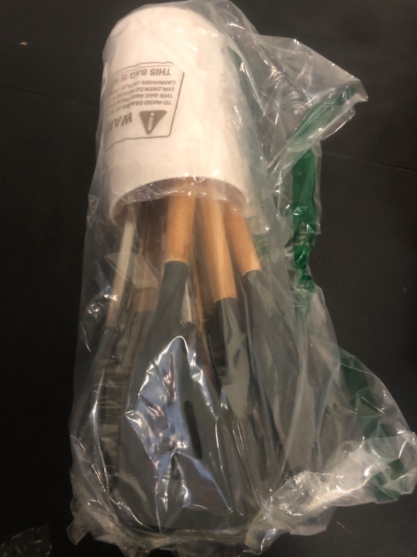 Photo 1 of *dark gray*________Silicone Cooking Utensils Set - 446°F Heat Resistant Silicone Kitchen Utensils for Cooking,Kitchen Utensil Spatula Set w Wooden Handles and Holder for Non-Stick Cookware (Cream White)