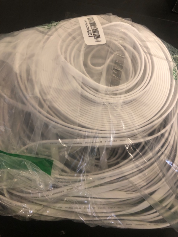Photo 1 of Cat8 Ethernet Cable 200 ft (60.96m), Outdoor&Indoor, Flat 40Gbps 2000MHz S/FTP Cable, Heavy Duty Internet Cord, UV Resistant Weatherproof Shielded RJ45 for Router, Modem, Switch, Gaming, PC, TV, White