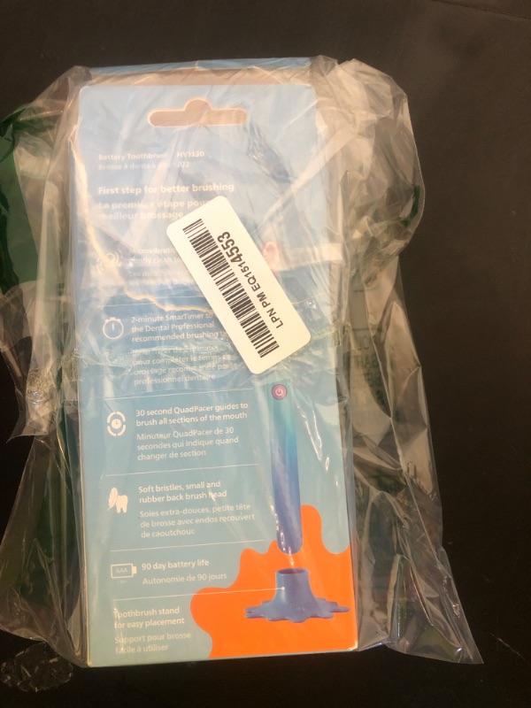 Photo 1 of Philips One for Kids by Sonicare, Battery Toothbrush, for Kids Age 3+, with SmarTimer and QuadPacer for Thorough Clean, Lightweight and Colorful Handle, Quick Start Guide, Blue, Model HY1130/02