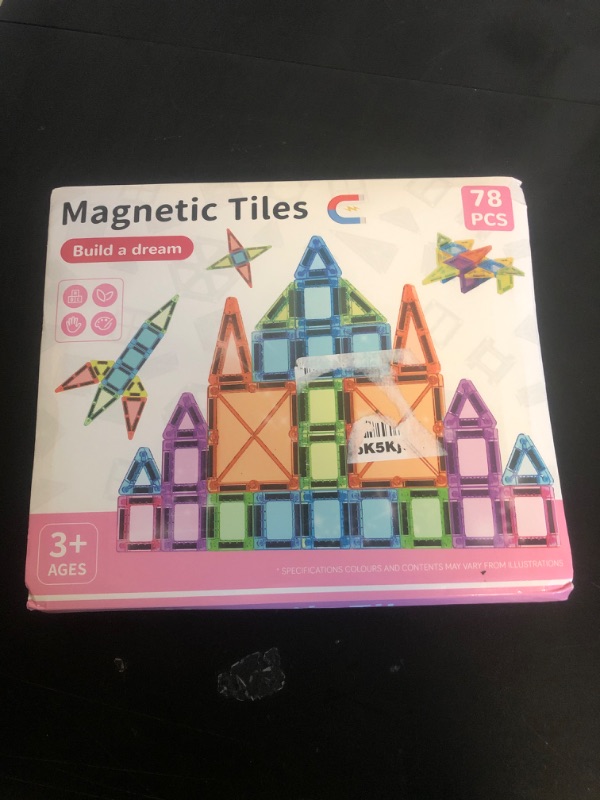 Photo 1 of Mini Magnetic Tiles,78PCS Travel Magnetic Tiles Set with Iron Box,Portable Building Blocks for Kids Ages 3+,Car Airplane Travel Essentials Kids Toy,Creative STEM Toys Birthday Gift for Boys & Girls