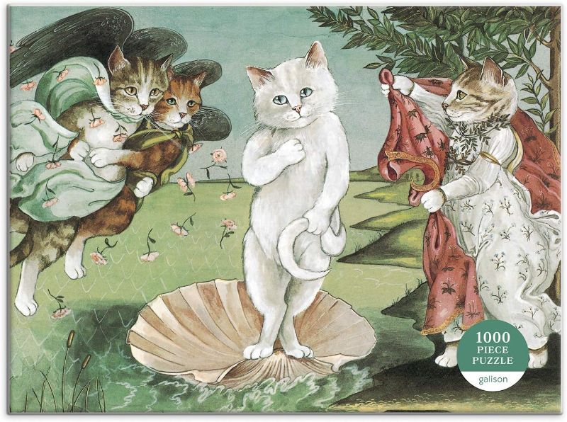 Photo 1 of Galison Birth of Venus Meowsterpiece of Western Art 1000 Piece Puzzle from Galison - Beautifully Illustrated Parody of Boticelli's Iconic Work, 27" x 20", Unique Gift Idea