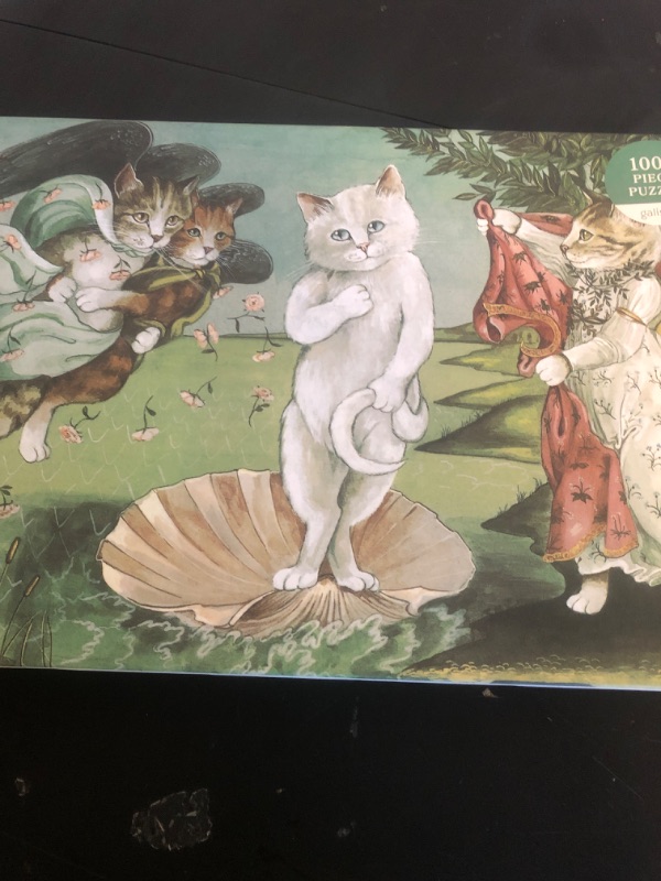 Photo 1 of Galison Birth of Venus Meowsterpiece of Western Art 1000 Piece Puzzle from Galison - Beautifully Illustrated Parody of Boticelli's Iconic Work, 27" x 20", Unique Gift Idea