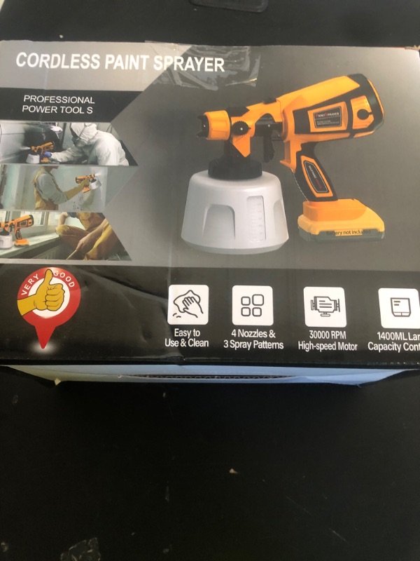 Photo 1 of Cordless Paint Sprayer 30000RPM High Speed Electric Spray Paint Gun Easy to Clean for Furniture Cabinets House Painting Yellow(Not Include Battery)