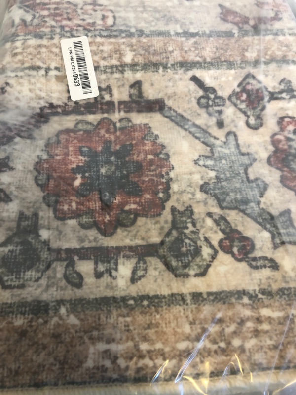 Photo 1 of CHAMPLANT Washable Vintage Area Rug 6'x9' Boho Beige Blue Chic Medallion Distressed Design Non-Shedding Easy Care Ideal for High Traffic Areas in Living Room Bedroom Kitchen Office Large Carpet